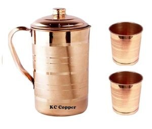 KC Pure Copper Jug for Health Benefits Drinking Water 2000 Ml with 2 Piece Copper Glasses 250 Ml