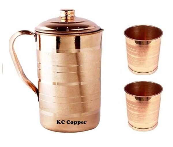 KC Pure Copper Jug for Health Benefits Drinking Water 2000 Ml with 2 Piece Copper Glasses 250 Ml