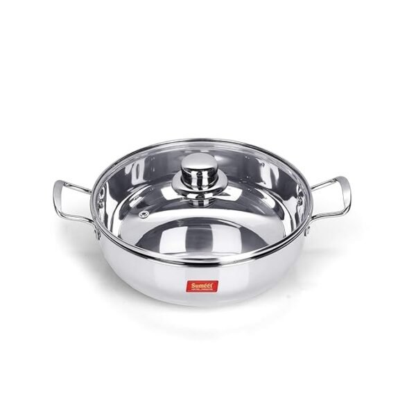 Sumeet Stainless Steel Induction Bottom (Encapsulated) Kadhai with Glass Lid
