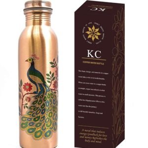 KC Pure Copper Peacock Designer Water Bottle with Advanced Leak Proof Protection, Ayurveda and Yoga Health Benefits. (1000ml, 1Unit, Pack of 1)