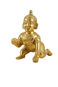 DECOREHUB Brass Lord Laddu Gopal Idol (5.5 cm, Small Size) Bal Gopal Murti for Home Temple, Pooja & Spiritual Decor