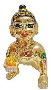 Brass Hand Painted vrindawan laddu Gopal for janamashtmi hoome Temple 0-8 Number Gold