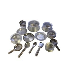 11-Piece Aluminum Miniature Kitchen Set for Real Cooking – Includes 5 Cooking Bowls (Topes), 5 Matching Lids, and 1 Mini Stove Stand