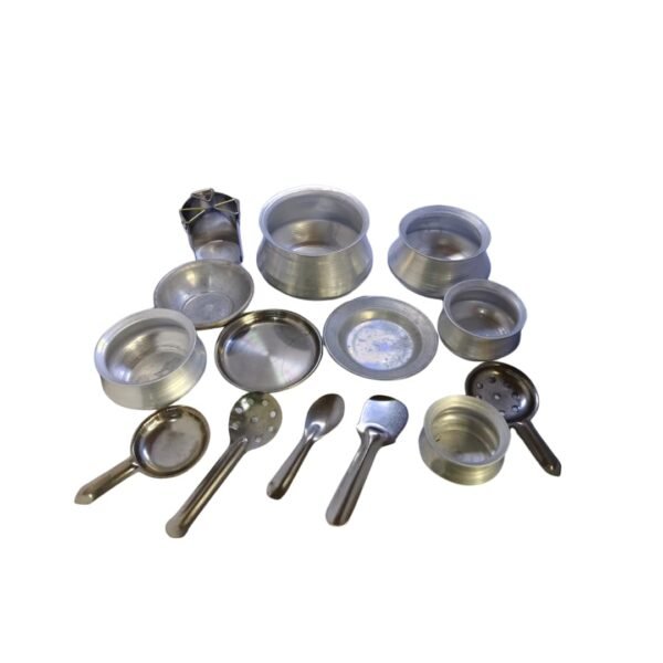 11-Piece Aluminum Miniature Kitchen Set for Real Cooking - Includes 5 Cooking Bowls (Topes), 5 Matching Lids, and 1 Mini Stove Stand
