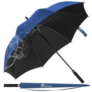 ANYCHO 60inch Big Umbrella for man, Auto Open Golf Rain Umbrella with cover, Windproof, Waterproof and UV Protection Umbrella Big Size for 2-3 Men, Women and Family (Black)